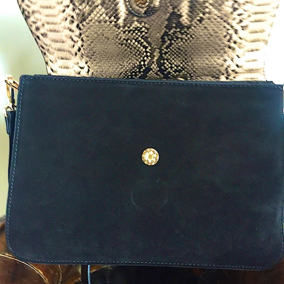 INZI Snake Skin Leather Gold Velvet Handbag - Picture 15 of 15